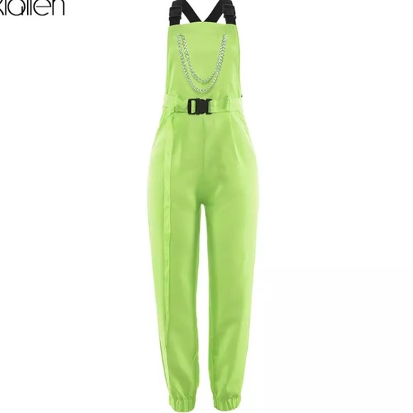 Neon green cargo jumpsuit chain buckle - Picture 6 of 6